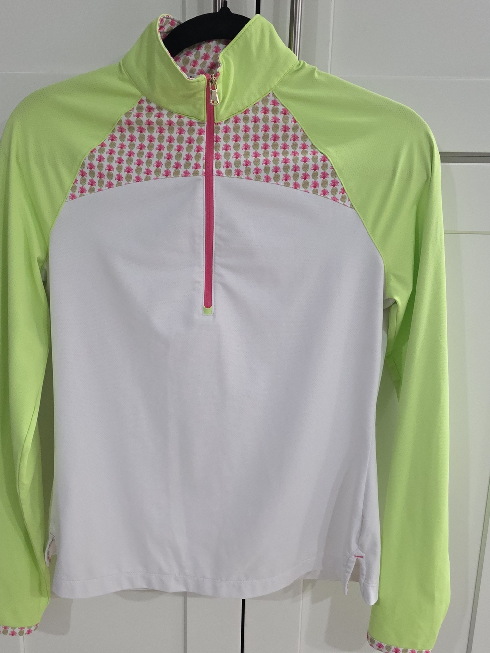 Fairway & Greene Pink Pineapple Print Top with Lime Trim
